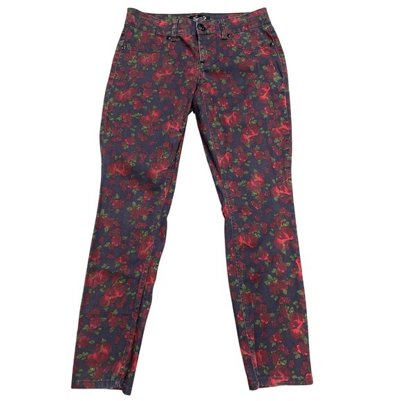 Seven7 Skinny Stretch Bold Floral Print Mid High Rise Jean Y2K Vintage Aesthetic - Picture 1 of 13
